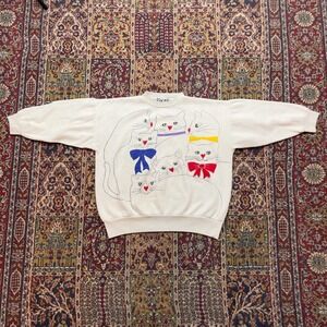 Vintage White Sweatshirt with Colorful Cat Print